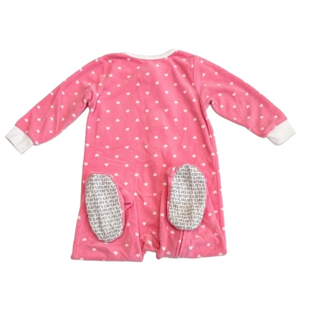Carter's Fleece Pink Swan Footed Zip-Up Sleeper with White Hearts | Girl 18M
